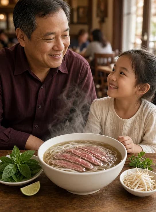 Ảnh gốc: gia đình ăn phở trong quán