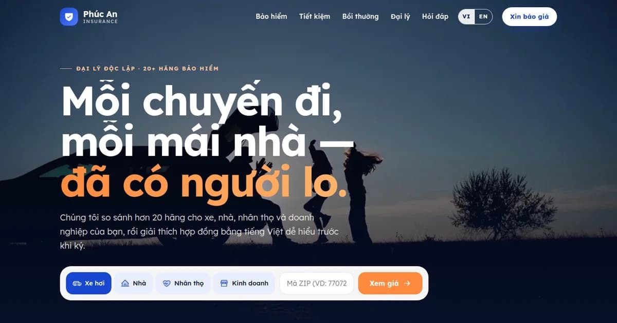 Preview of the Phúc An Insurance website concept