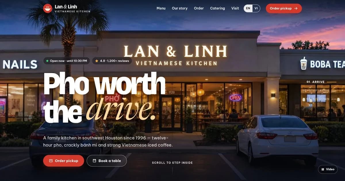 Preview of the Lan & Linh — Vietnamese Kitchen restaurant website concept