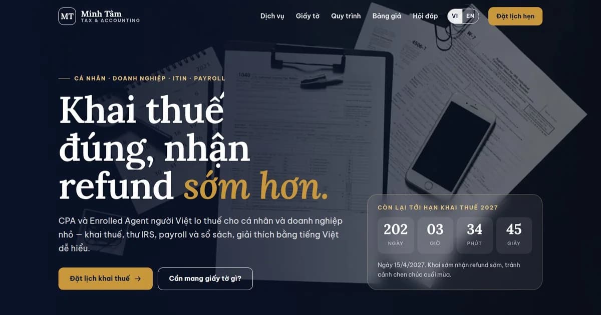 Preview of the Minh Tâm Tax & Accounting website concept