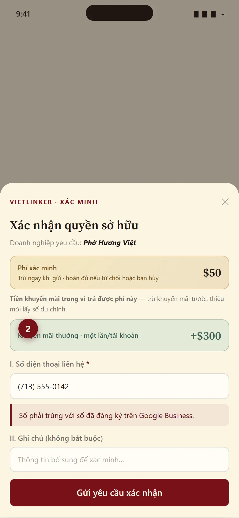 Bước 2: Điền số điện thoại của quán