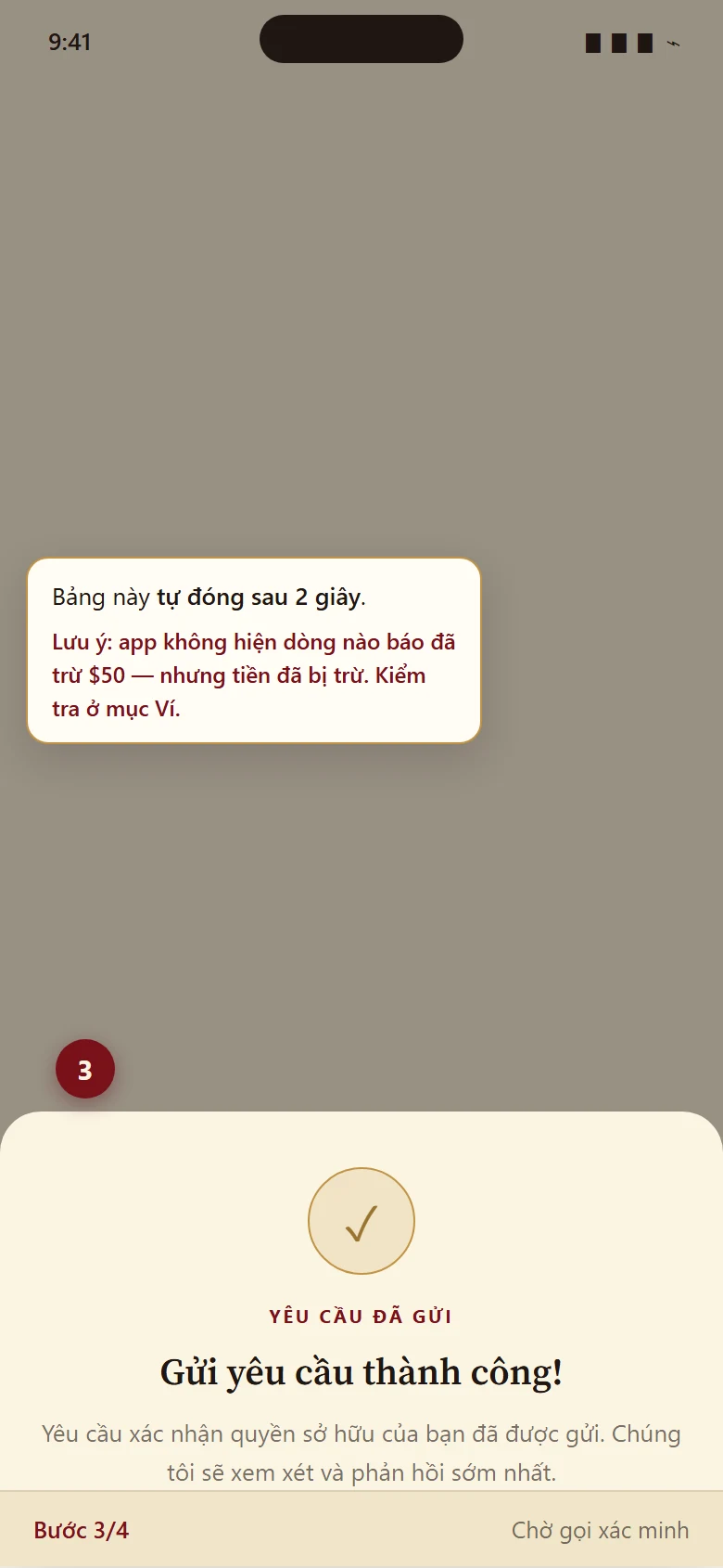 Bước 3: Gửi xong, chờ gọi xác minh