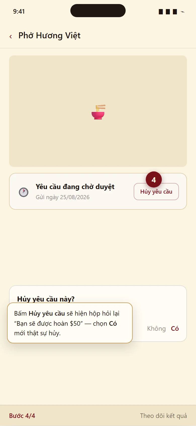 Bước 4: Theo dõi kết quả, hủy nếu đổi ý