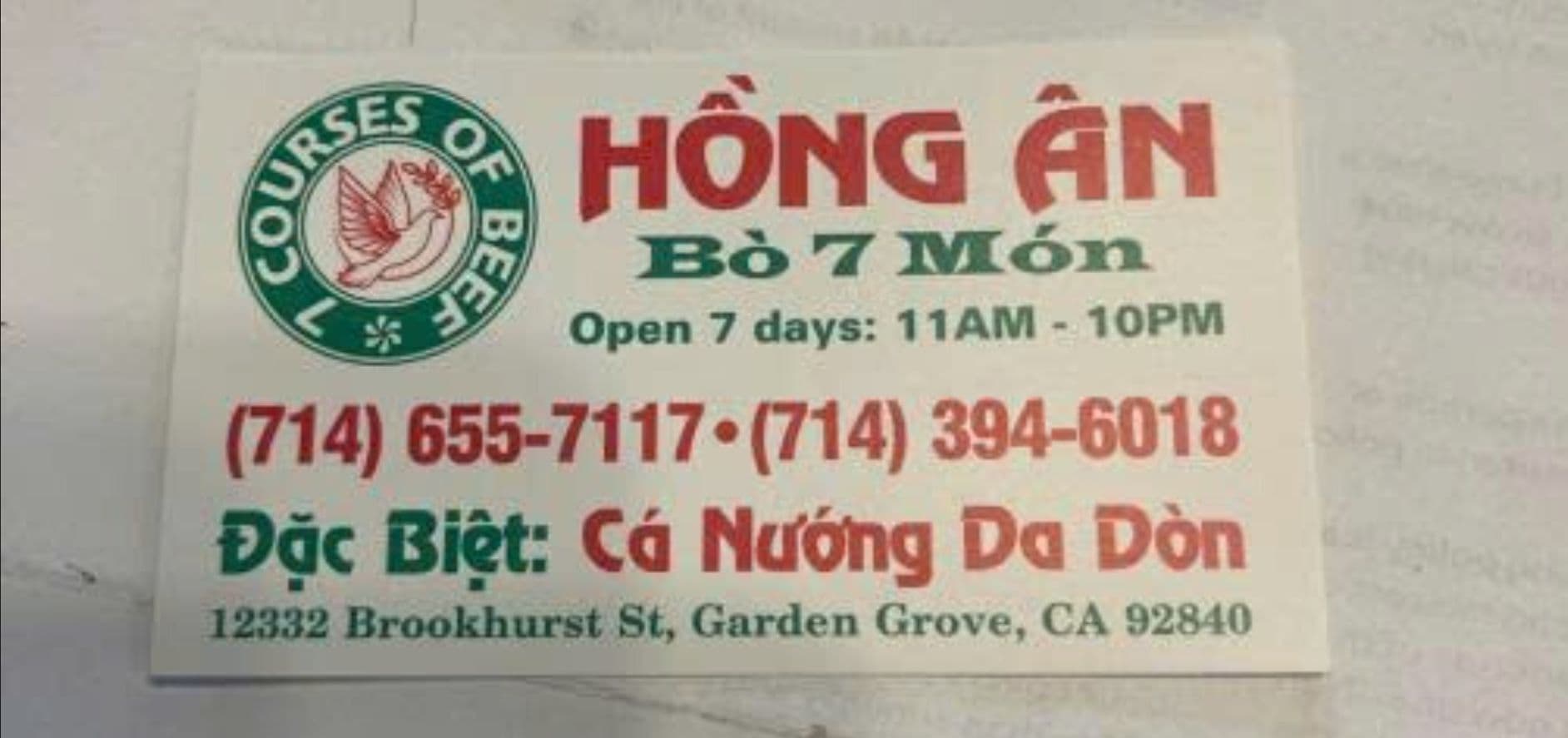 Hồng Ân Bò 7 Món - Ẩm Thực Việt Nam Chính Gốc Tại Garden Grove