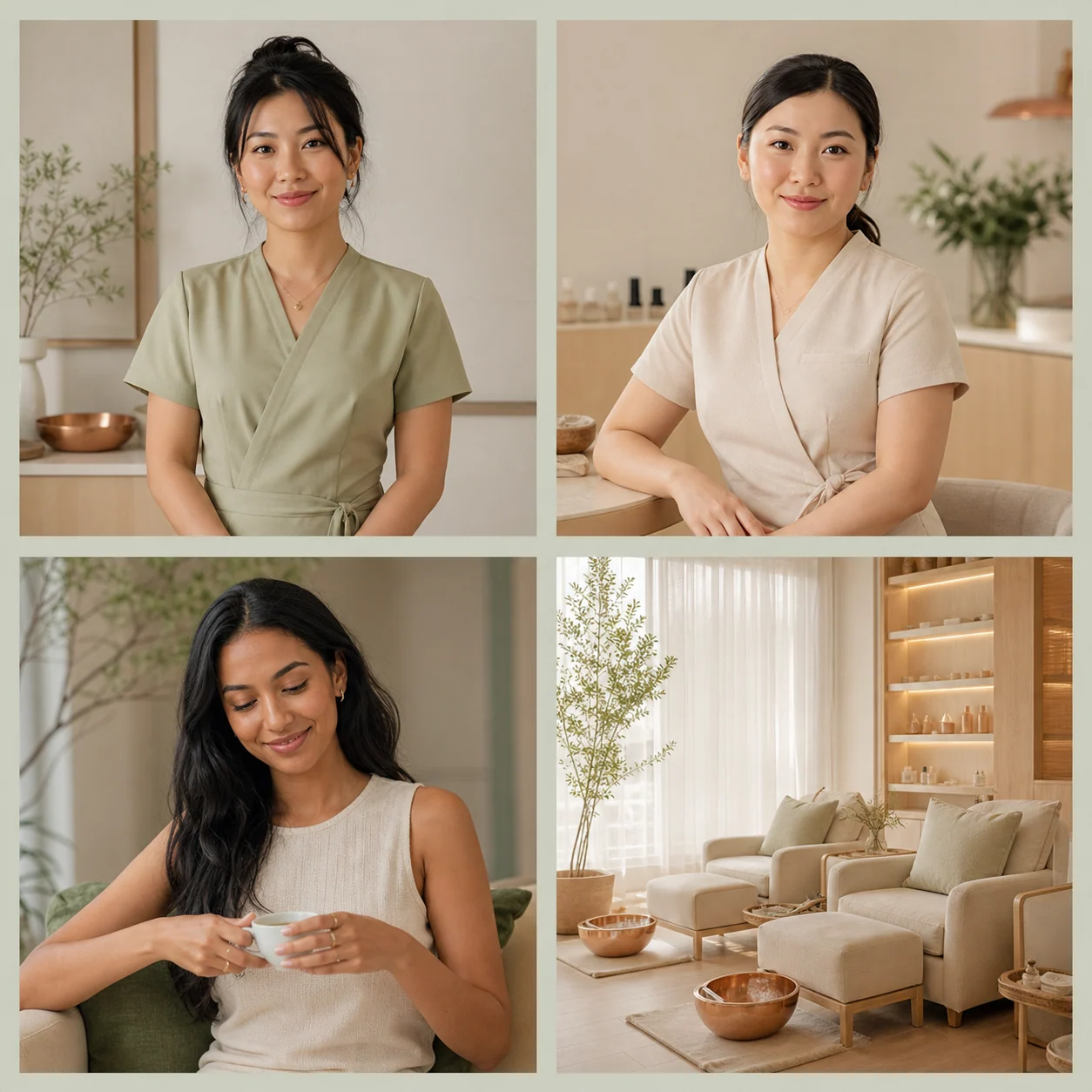 Fictional Vietnamese American nail artist team in a quiet studio