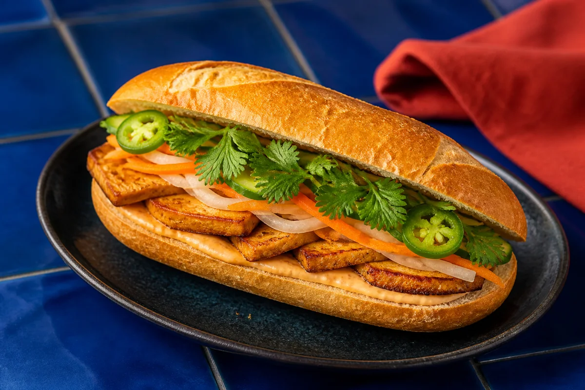 Bánh mì đậu hũ sả chay với đồ chua