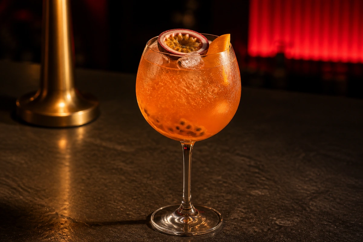 Saigon Spritz với rượu khai vị cam, chanh dây và vang sủi
