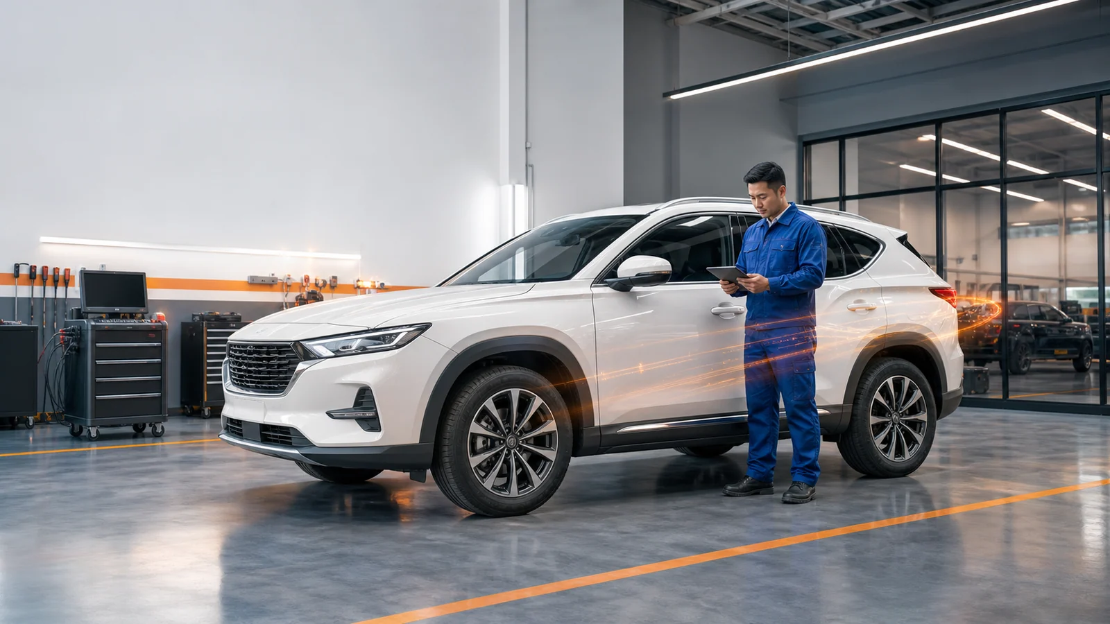 Gara MINH PHÁT AUTO CARE sáng và sạch với chiếc xe hiển thị toàn phần