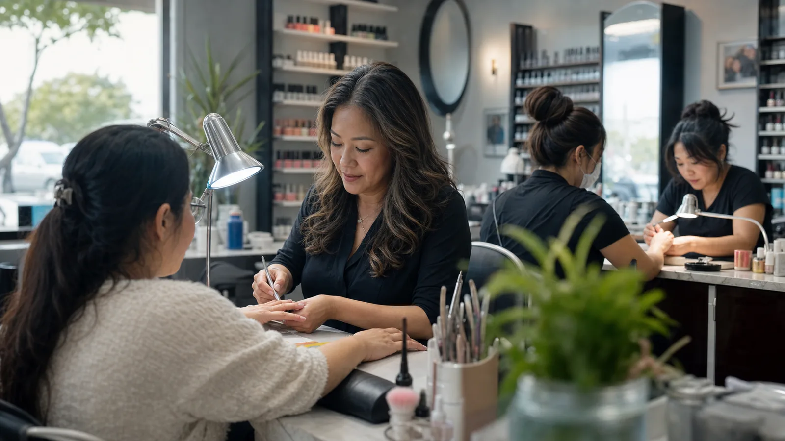 Chủ tiệm nail người Việt làm việc cùng đội ngũ